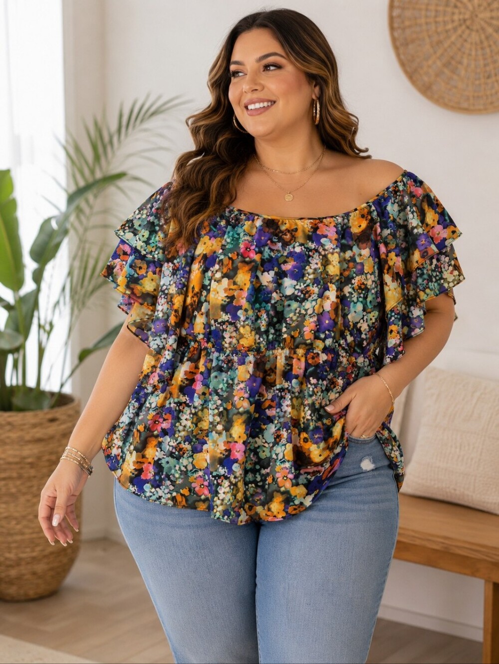 🌸 The Garden Collection Floral Off-the-Shoulder Ruffle Blouse | XL